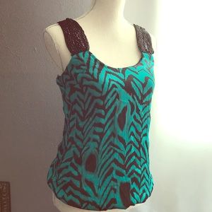 Green and Black Sleeveless Top